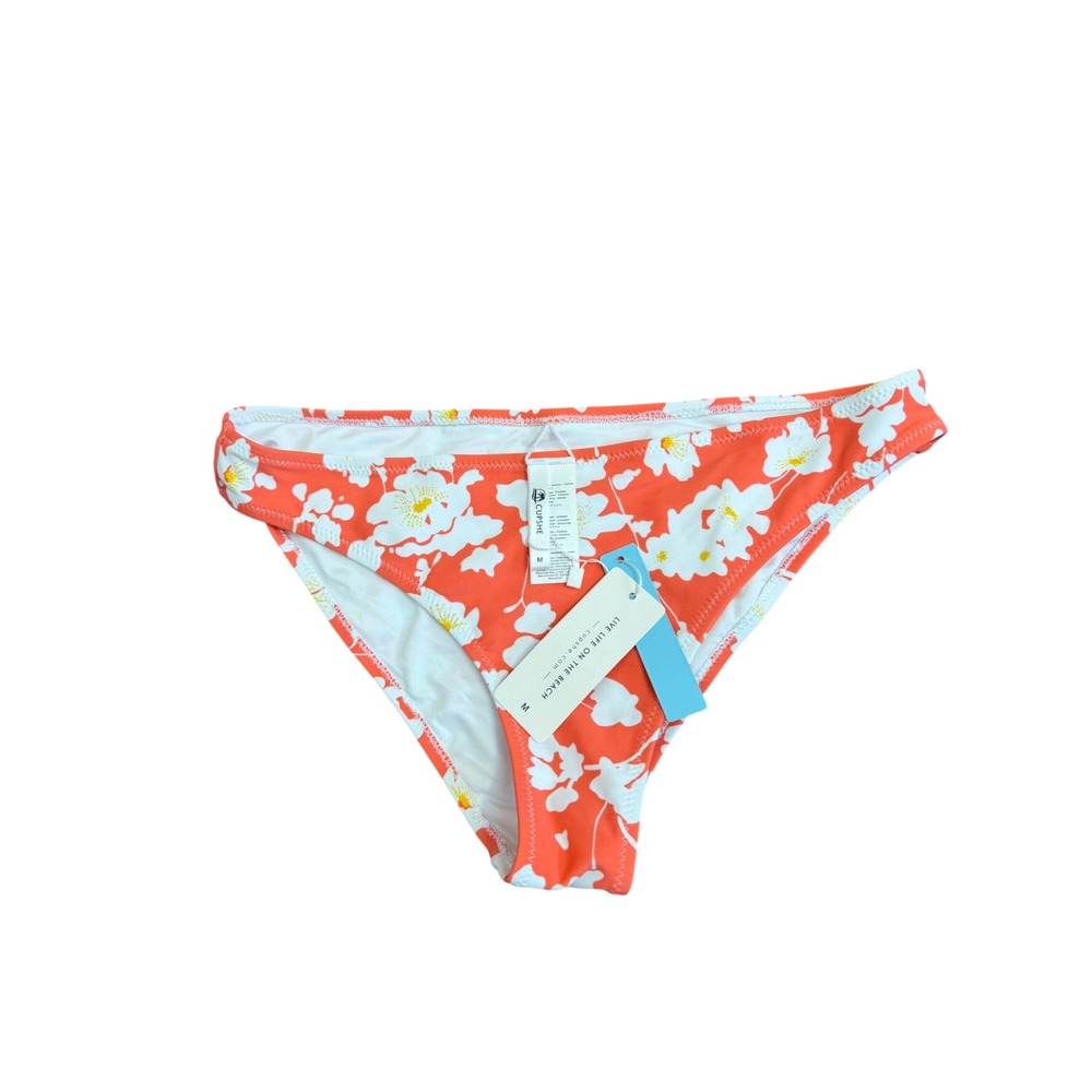 Cupshe Womens‎ Orange White Floral Print Bikini Bottom Swimsuit Size M NWT